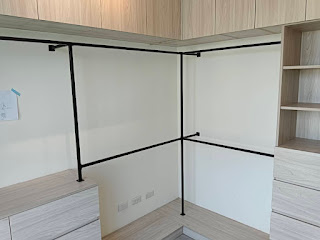 更衣間黑鐵掛桿 ・ L 型轉角 - 雙面收納 ・ 轉角接合